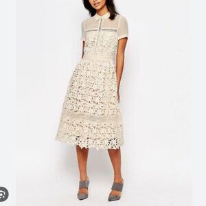 Warehouse Lace Midi Dress Cream Sz 2 Romantic Boho Coquette Fairy